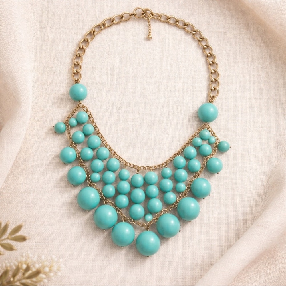 Turquoise Bubble Bib Statement Necklace - Vintage NY